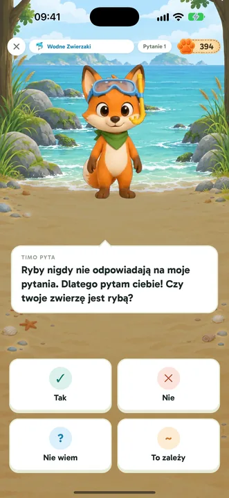 Ekran gry: Timo zadaje pytanie